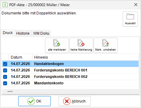 Das Fenster "PDF-Akte"