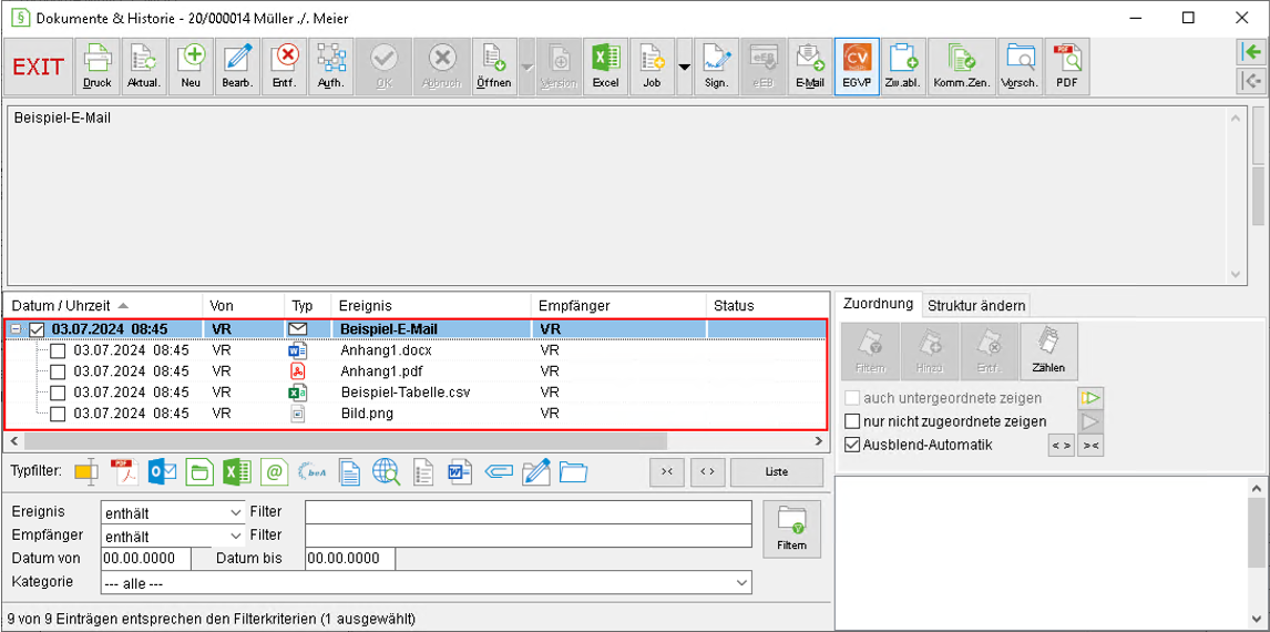 Akten-Historie in Winmacs