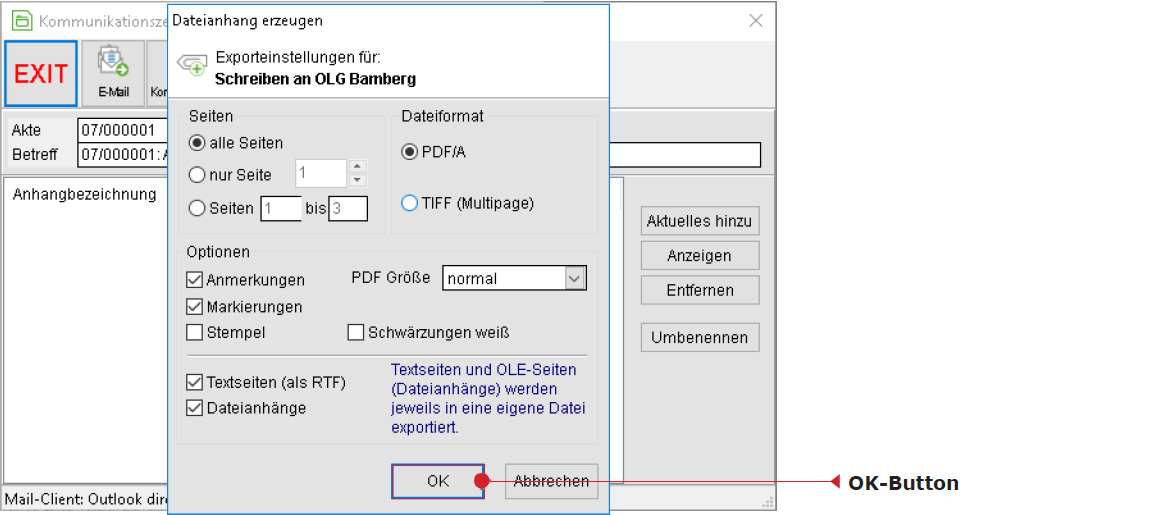 Fenster "Dateianhang erzeugen"