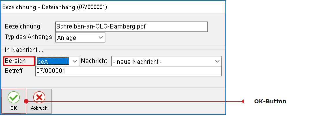 Der Übergabe-Dialog