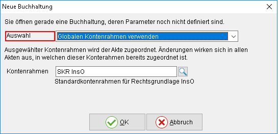 Das Fenster "Neue Buchhaltung"