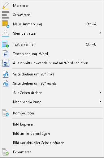 Das Kontextmenü des Vorschau-Bereichs
