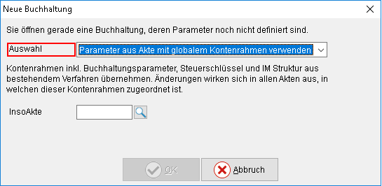 Das Fenster "Neue Buchhaltung"