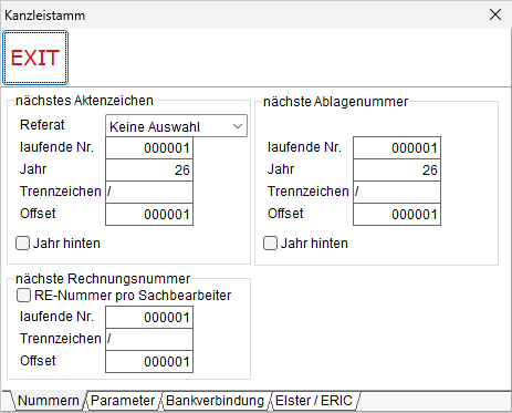 Stammdaten-Einstellungen: die Registerkarte "Nummern"