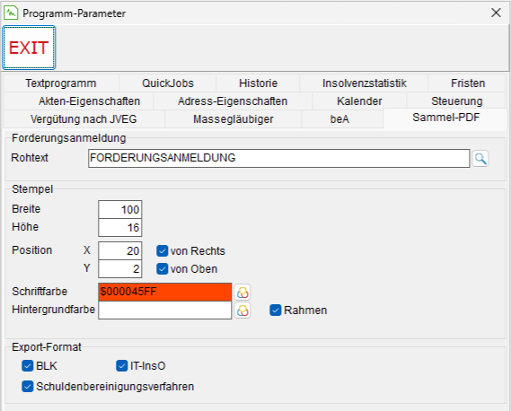 Die Programm-Parameter: die Registerkarte "Sammel-PDF"