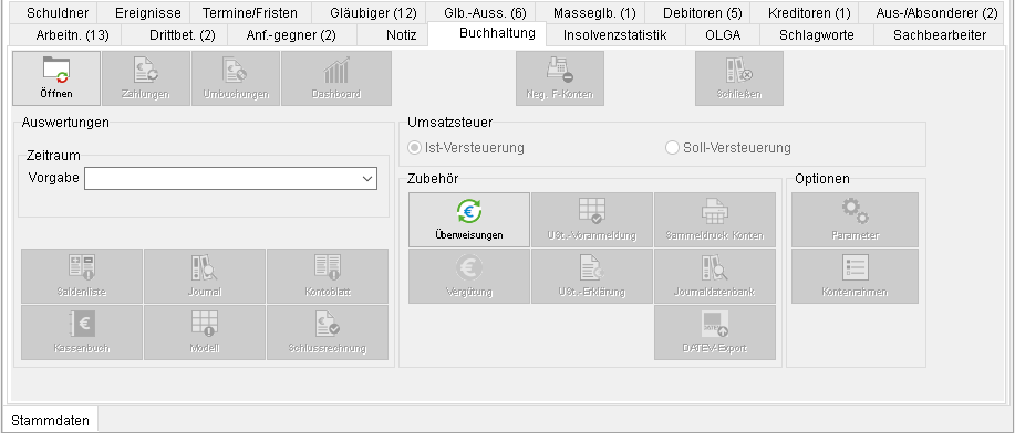 Die Akten-Registerkarte "Buchhaltung"