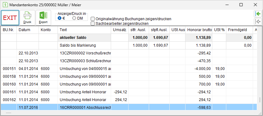 Das Mandantenkonto der Akte