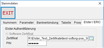 Das Fenster "Stammdaten": die Registerkarte "Elster/ ERIC"