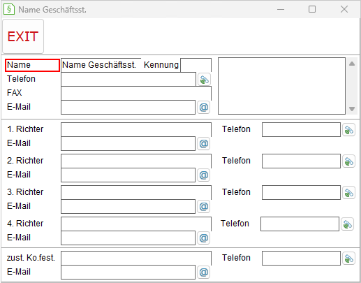 Das Fenster "Name Geschäftsstelle"