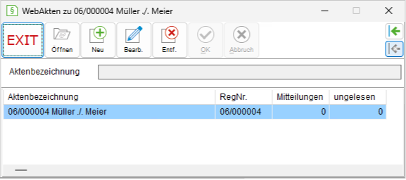Das Fenster "WebAkte zu Akte"