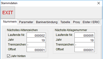 Das Fenster "Stammdaten": die Registerkarte "Nummern"