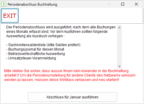 Das Fenster "Periodenabschluss Buchhaltung"