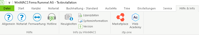 Das Menüband "Hilfe und Info"