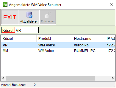 Fenster "Angemeldete WM Voice Nutzer"