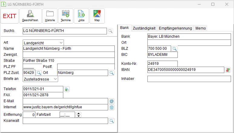 Die Gerichts-Adresse