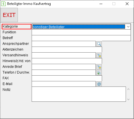 Das Fenster "Beteiligter Immo Kaufvertrag"