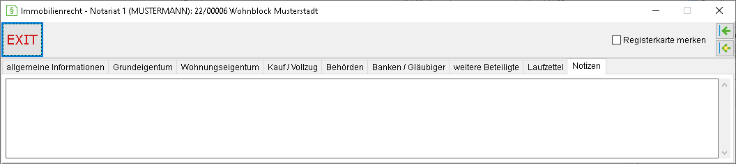 Die Registerkarte "Notizen"