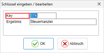 Das Fenster "Schlüssel eingeben/ bearbeiten": ausgefüllt
