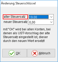 Das Fenster "Änderung Steuerschlüssel"