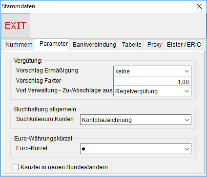 Das Fenster "Stammdaten": die Registerkarte "Parameter"