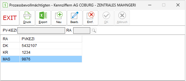 Das Fenster "Prozessbevollmächtigten – Kennziffer"