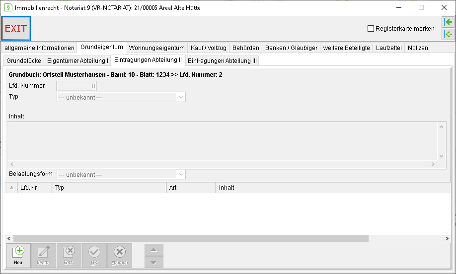 Das Register "Eintragungen Abteilung II"