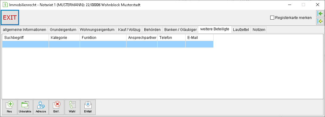 Die Registerkarte "weitere Beteiligte"