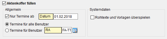 Der Bereich "In den Aktenkoffer überspielen"