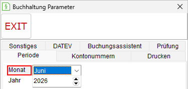 Buchhaltung-Parameter: die Registerkarte "Buchungsperiode"