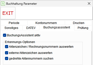 Buchhaltung-Parameter: die Registerkarte "Buchungsassistent"