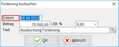 Das Fenster "Forderung ausbuchen"