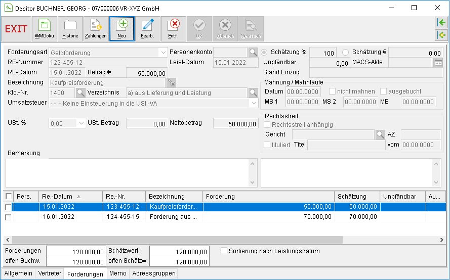 Die Debitoren-Unterakte: das Register "Forderungen"
