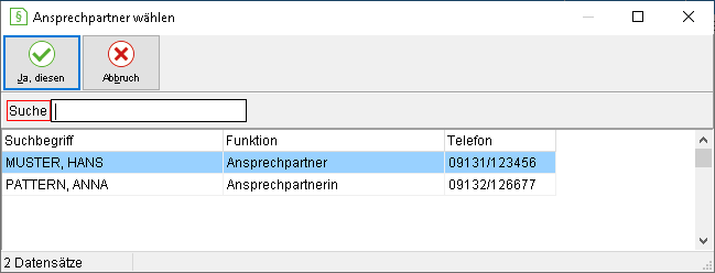 Das Fenster "Ansprechpartner wählen"