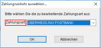 Das Fenster "Zahlungsverkehr auswählen ..."