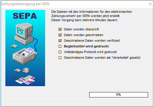 Das Fenster "Zahlungsübertragung per SEPA"