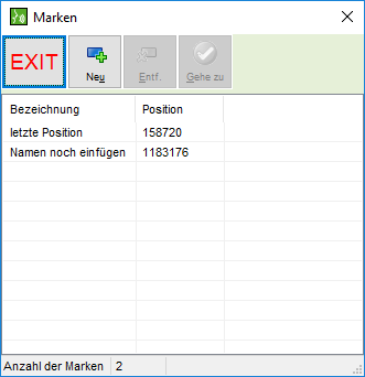 Das Fenster "Marken"