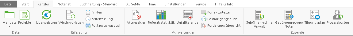 Das Hauptfenster-Menüband "Kanzlei"