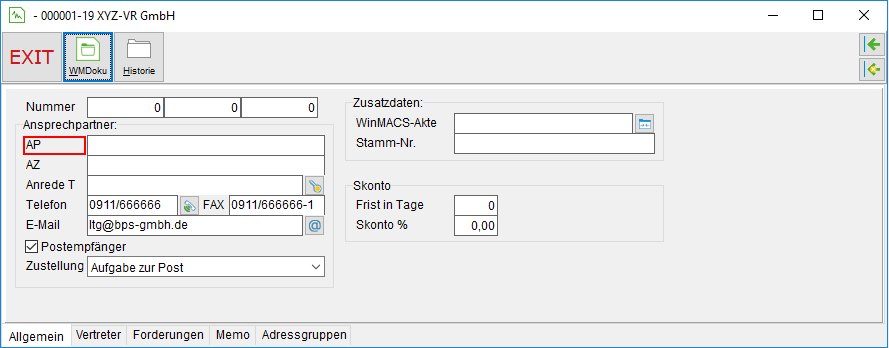 Die Debitoren-Unterakte: das Register "Allgemein"