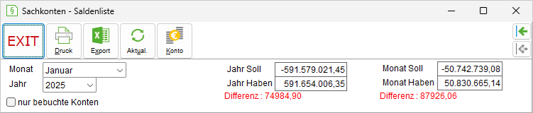 Warnung vor einer Saldendifferenz