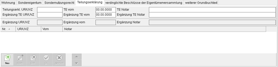 Das Unterregister "Teilungserklärung"