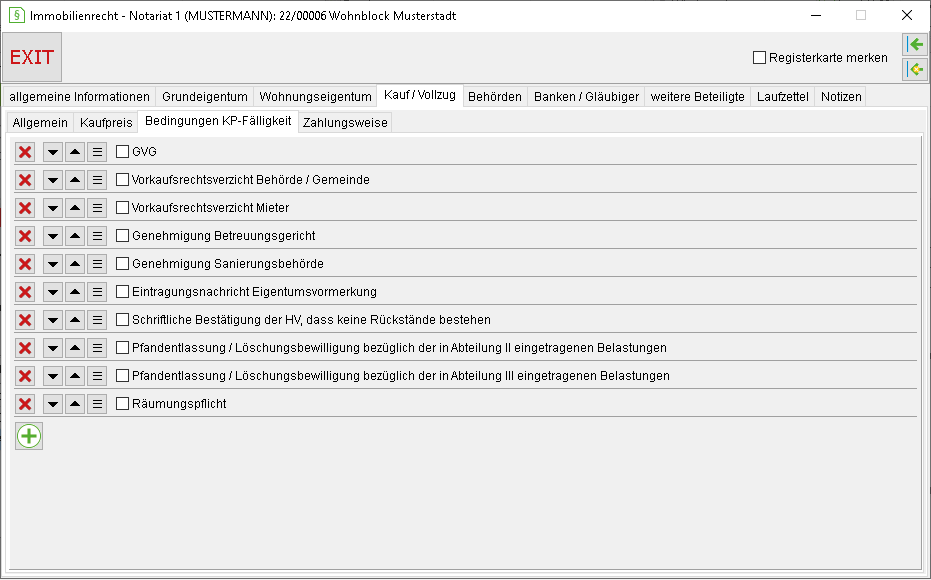 Das Register "Bedingungen KP-Fälligkeit"