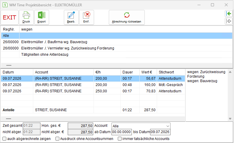 Übersicht eines Projekts