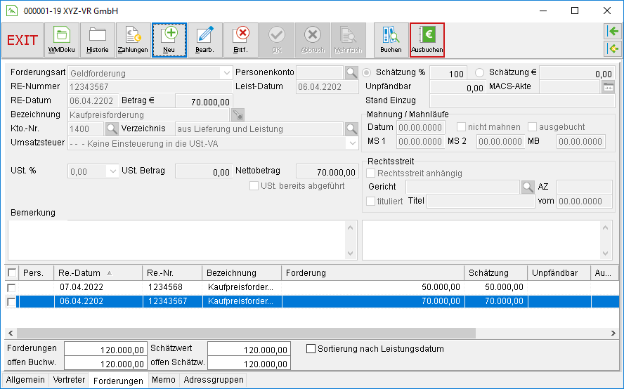 Die Debitoren-Unterakte: das Register "Forderungen"