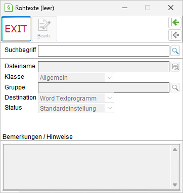 Das Rohtexte-Fenster