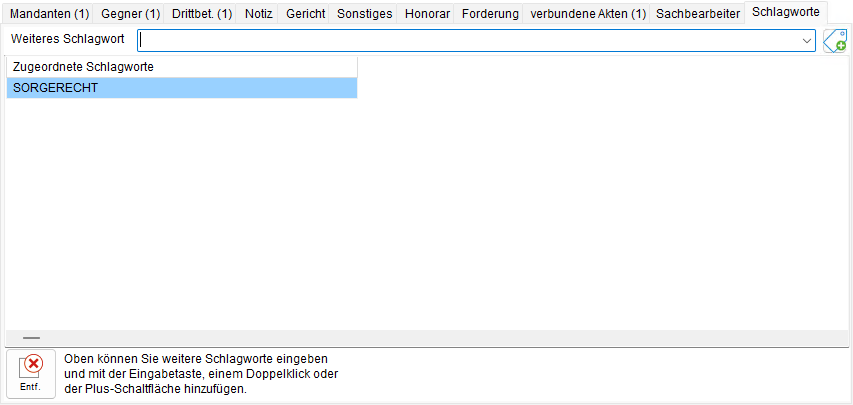 Die Akten-Registerkarte "Schlagworte"