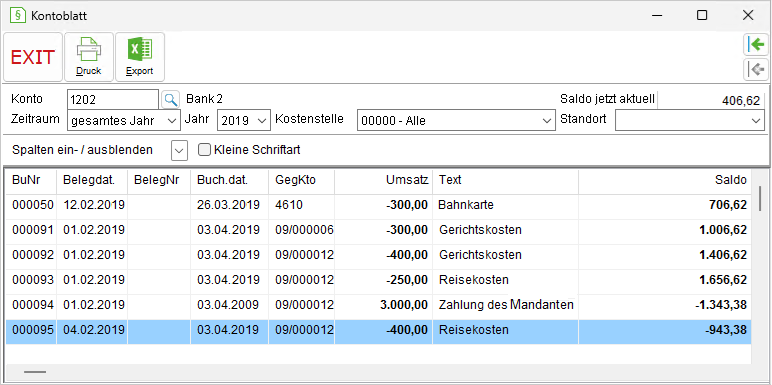 Das Fenster "Kontoblatt"