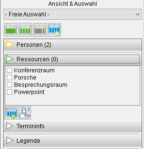 Bereich "Ansicht & Auswahl": Ressourcen