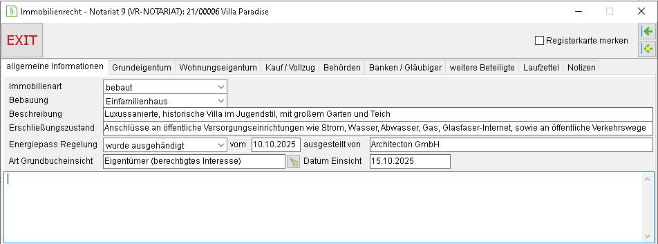 Das Details-Fenster fürs Immobilienrecht