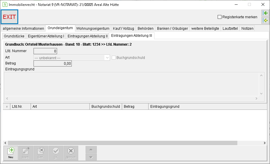Das Register "Eintragungen Abteilung III"