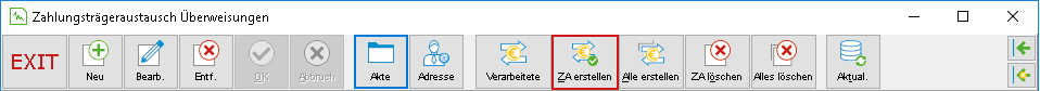 Die Button-Leiste des Fensters "Zahlungsträgeraustausch Überweisungen"